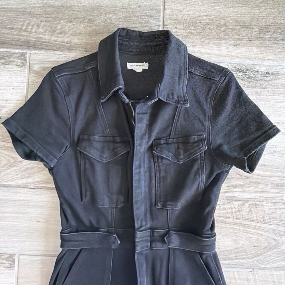 NWT Wmns GOOD AMERICAN Black Denim Jean Coverall Utility Jumpsuit Sz M MSRP$199